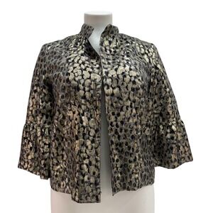 Chico's Metallic Leopard Jacquard Jacket Black Gold Silver Bell Sleeve Size 00XS